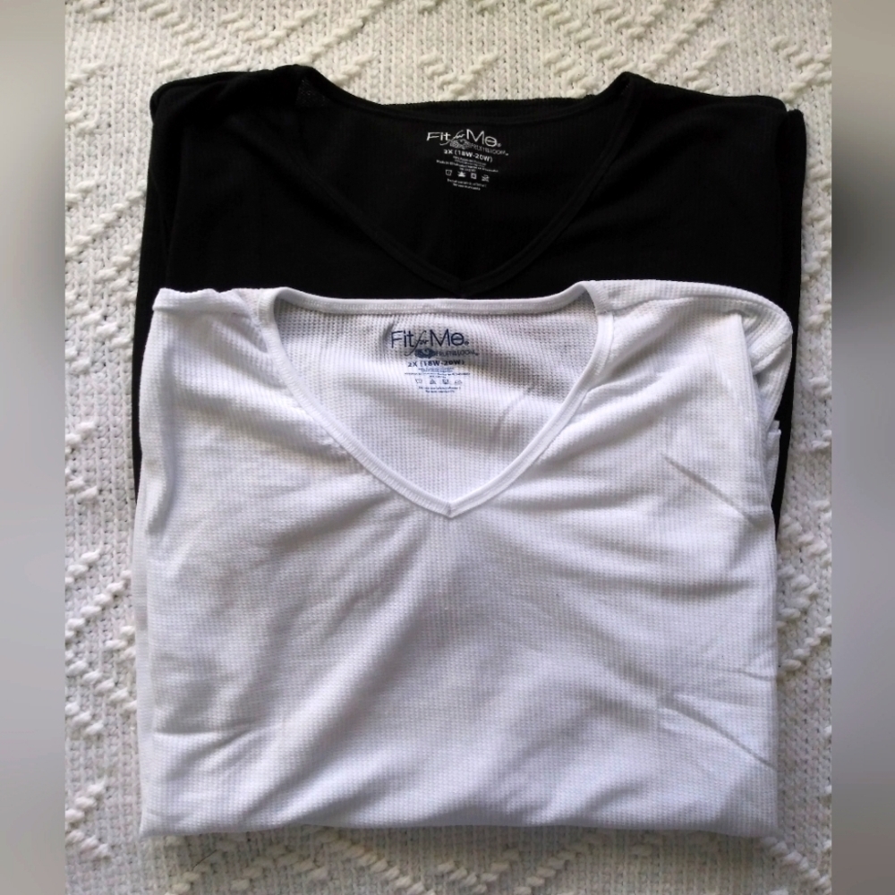 Fit For Me Waffle V Neck Top Size 2X